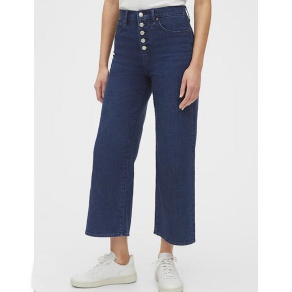 Gap Jeans Womens Size 14 32 Wide Leg Crop Denim High Rise Button Fly Smoothing - Picture 4 of 12